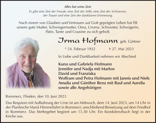 Traueranzeige von Irma Hofmann von FZ