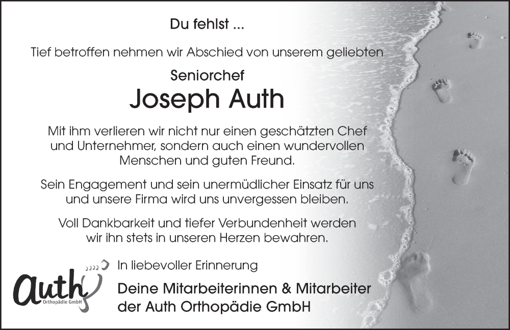  Traueranzeige für Joseph Auth vom 07.06.2023 aus FZ