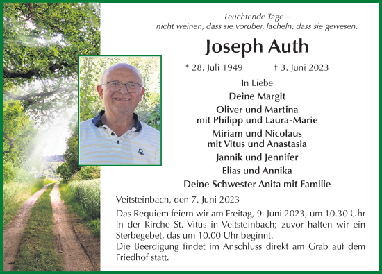 Traueranzeige von Joseph Auth von FZ