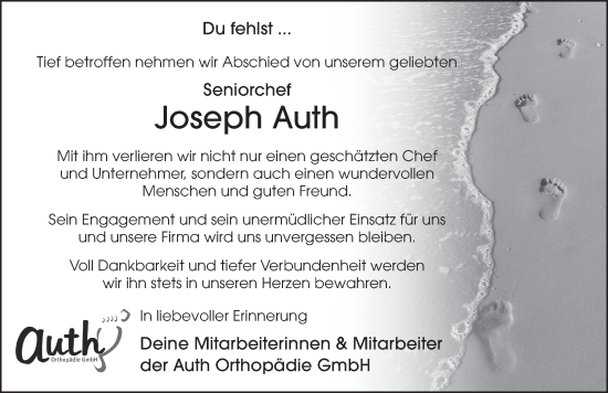 Traueranzeige von Joseph Auth von FZ