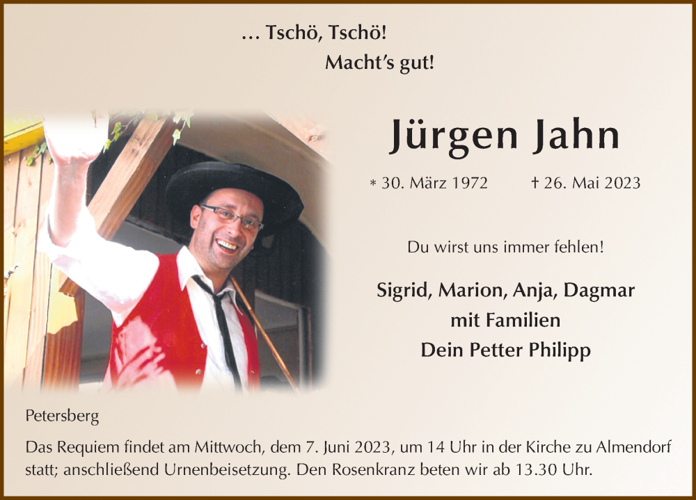  Traueranzeige für Jürgen Jahn vom 03.06.2023 aus FZ