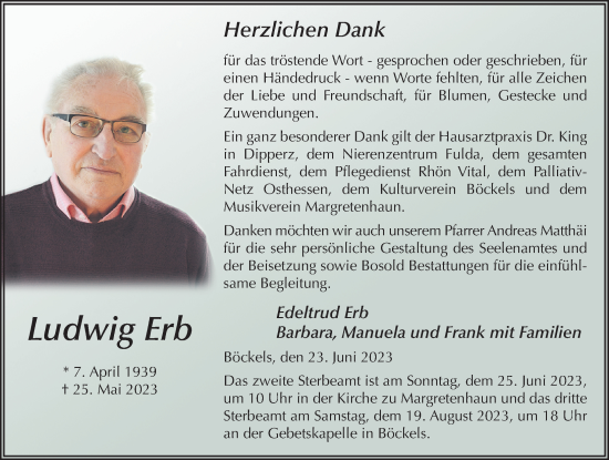 Traueranzeige von Ludwig Erb von FZ