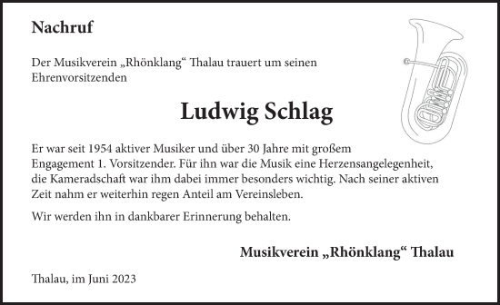 Traueranzeige von Ludwig Schlag von FZ