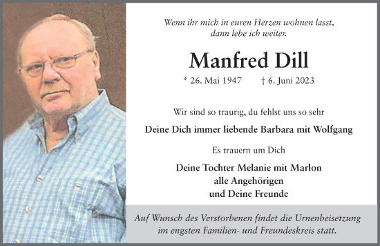 Traueranzeige von Manfred Dill von FZ