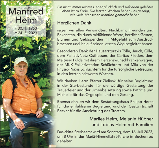Traueranzeige von Manfred Heim von FZ