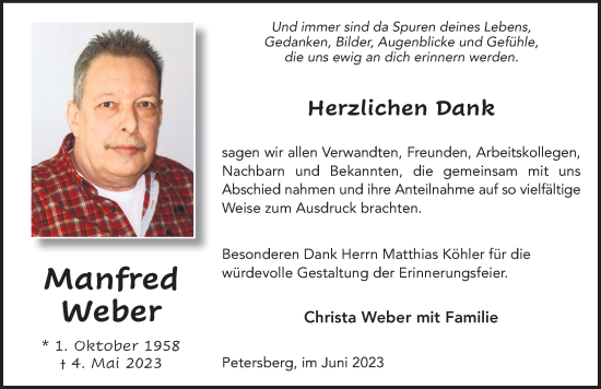 Traueranzeige von Manfred Weber von FZ