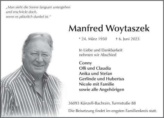 Traueranzeige von Manfred Woytaszek von FZ
