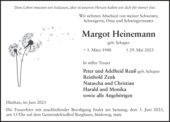 Traueranzeige von Margot Heinemann von FZ