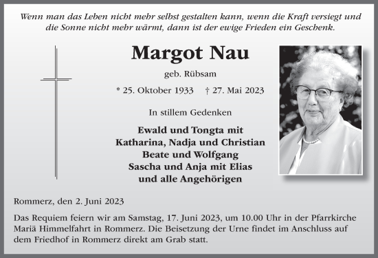 Traueranzeige von Margot Nau von FZ