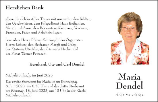 Traueranzeige von Maria Dendel von FZ