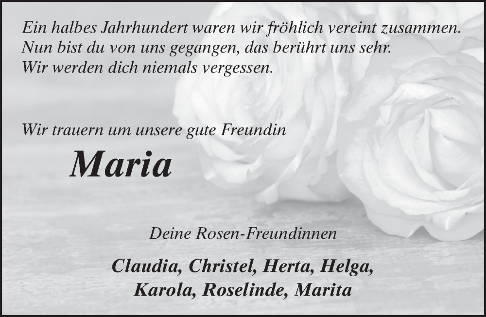 Traueranzeige für Maria Maul vom 09.06.2023 aus FZ