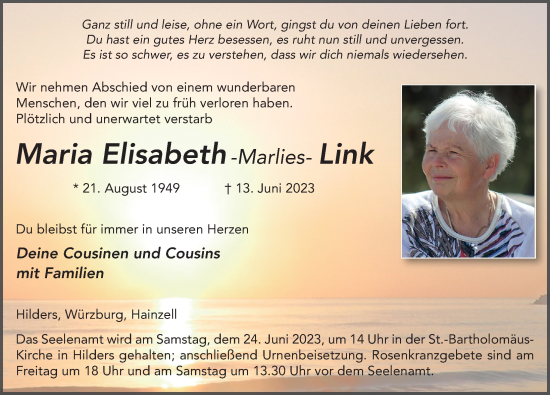 Traueranzeige von Maria Elisabeth Link von FZ