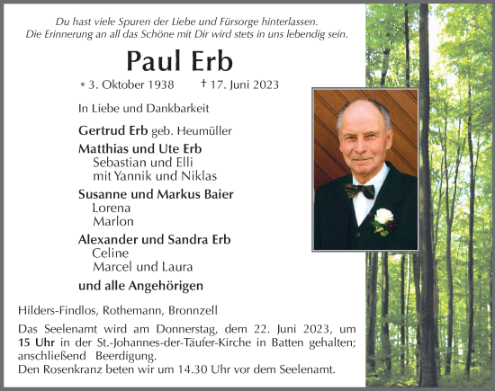 Traueranzeige von Paul Erb von FZ