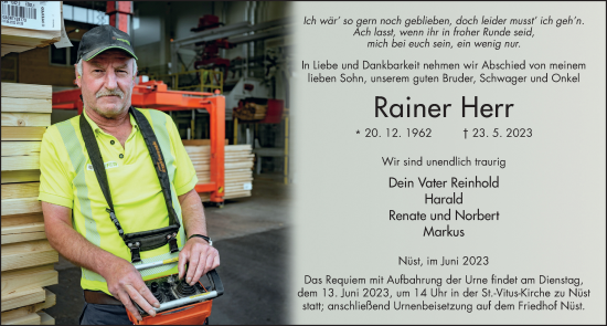 Traueranzeige von Rainer Herr von FZ