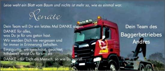 Traueranzeige von Renate Andres von FZ