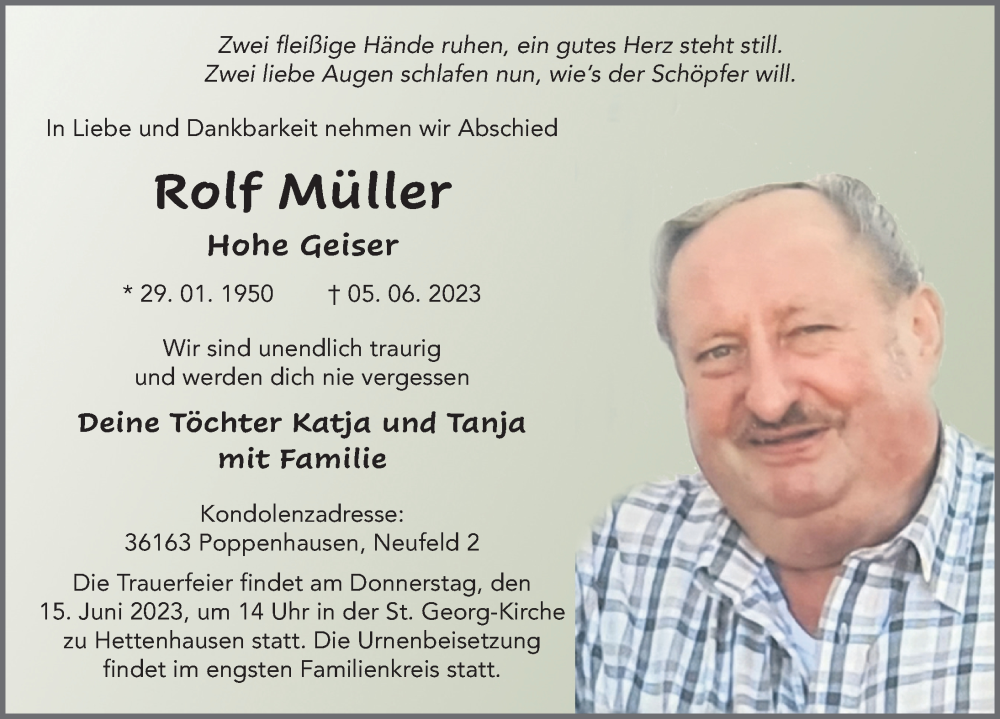  Traueranzeige für Rolf Müller vom 13.06.2023 aus FZ