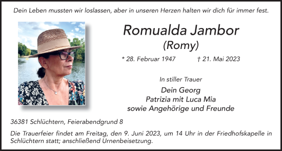 Traueranzeige von Romualda Jambor von FZ