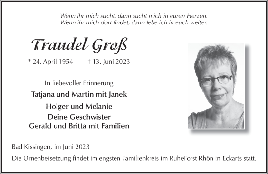 Traueranzeige von Traudel Groß von FZ