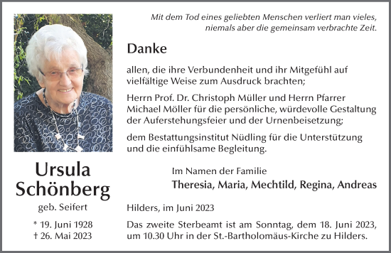 Traueranzeige von Ursula Schönberg von FZ