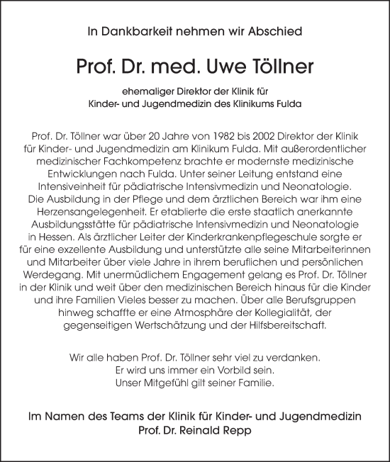 Traueranzeige von Uwe Töllner von FZ