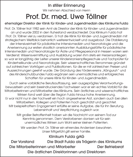 Traueranzeige von Uwe Töllner von FZ