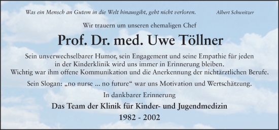 Traueranzeige von Uwe Töllner von FZ