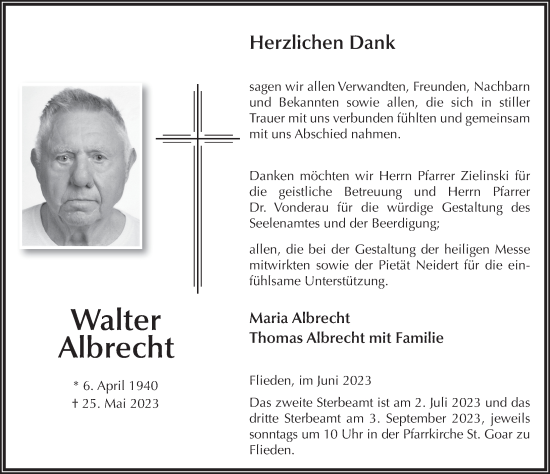 Traueranzeige von Walter Albrecht von FZ
