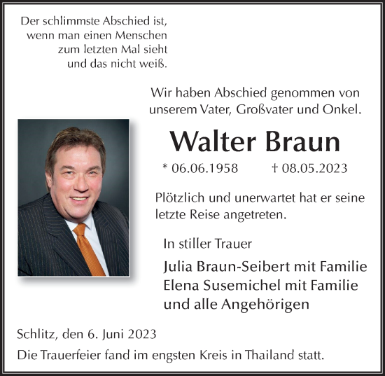 Traueranzeige von Walter Braun von FZ