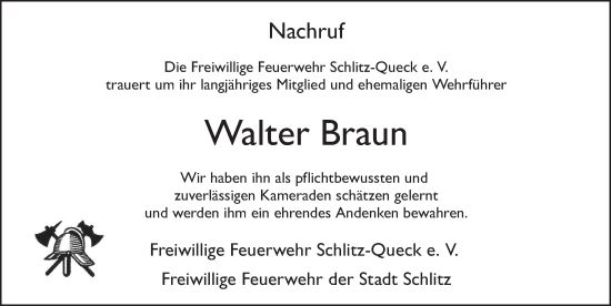 Traueranzeige von Walter Braun von FZ
