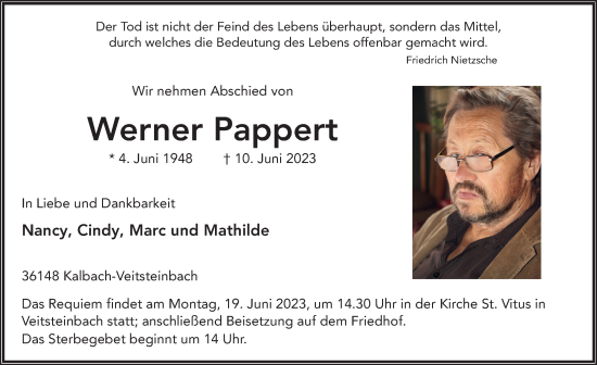 Traueranzeige von Werner Pappert von FZ