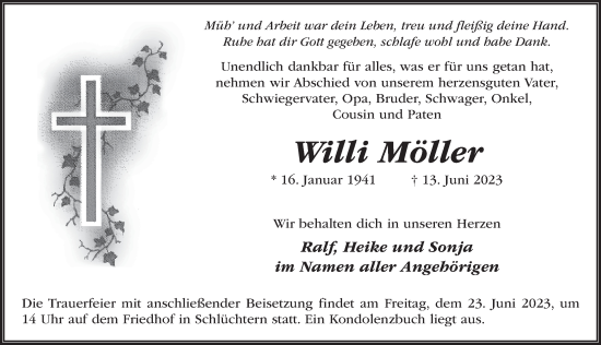 Traueranzeige von Willi Möller von FZ