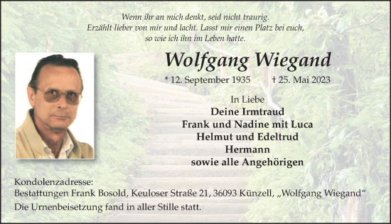 Traueranzeige von Wolfgang Wiegand von FZ