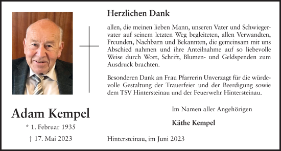 Traueranzeige von Adam Kempel von FZ