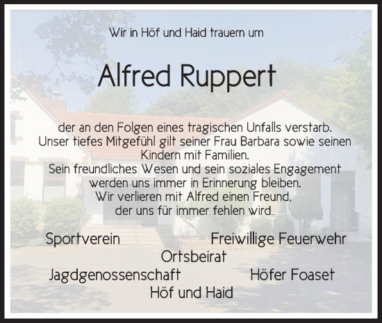 Traueranzeige von Alfred Ruppert von FZ