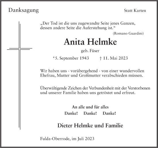 Traueranzeige von Anita Helmke von FZ