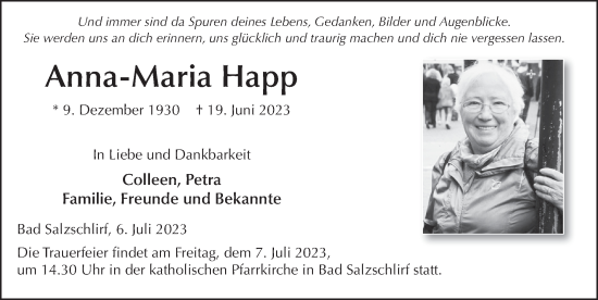 Traueranzeige von Anna-Maria Happ von FZ