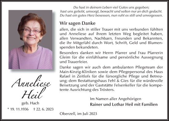 Traueranzeige von Anneliese Heil von FZ