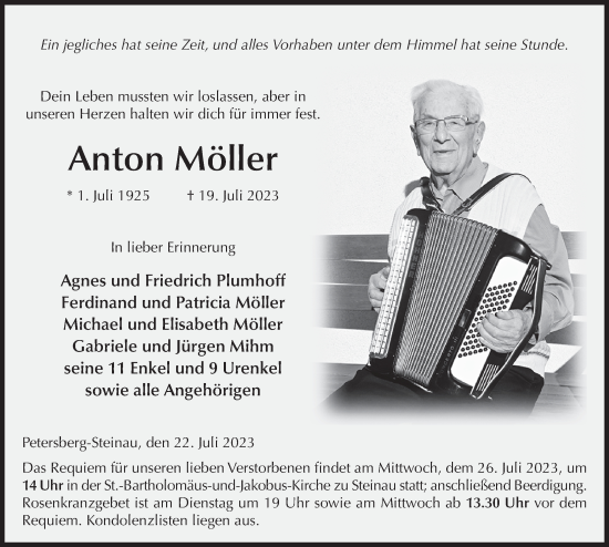 Traueranzeige von Anton Möller von FZ