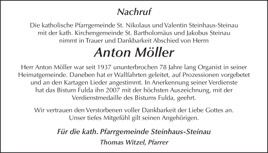 Traueranzeige von Anton Möller von FZ