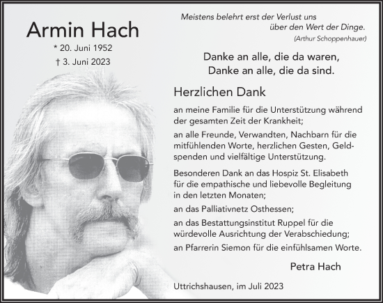 Traueranzeige von Armin Hach von FZ