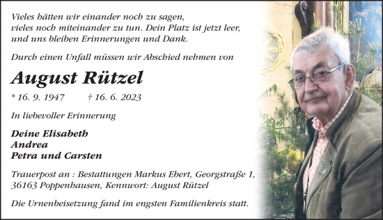 Traueranzeige von August Rützel von FZ