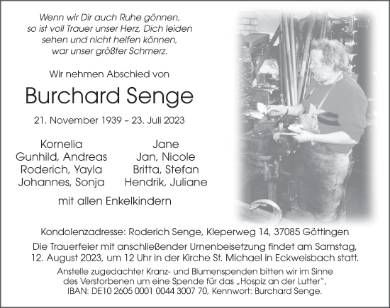 Traueranzeige von Burchard Senge von FZ