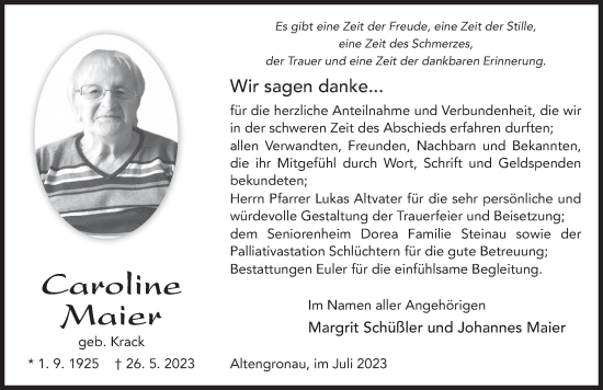 Traueranzeige von Caroline Maier von FZ