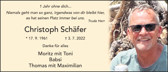 Traueranzeige von Christoph Schäfer von FZ