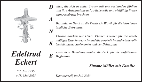 Traueranzeige von Edeltrud Eckert von FZ