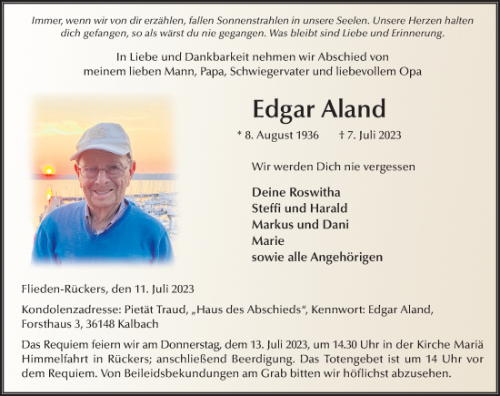 Traueranzeige von Edgar Aland von FZ