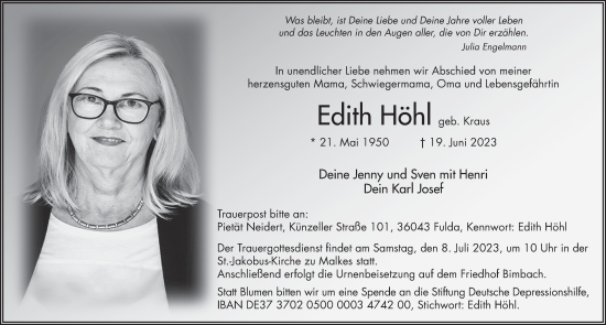 Traueranzeige von Edith Höhl von FZ