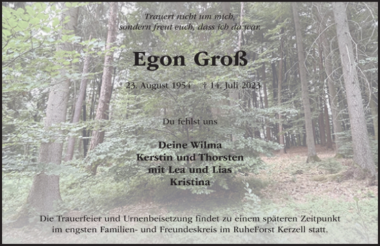 Traueranzeige von Egon Groß von FZ