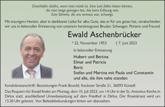 Traueranzeige von Ewald Aschenbrücker von FZ