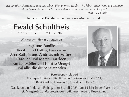 Traueranzeige von Ewald Schultheis von FZ